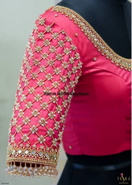 Red Aari Work Blouse