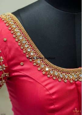 Red Aari Work Blouse